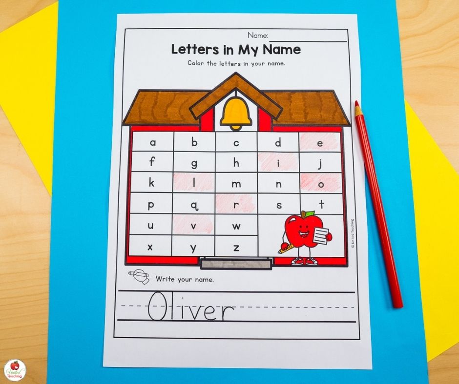 Letters in my Name Kindergarten Worksheet for beginning of the school year