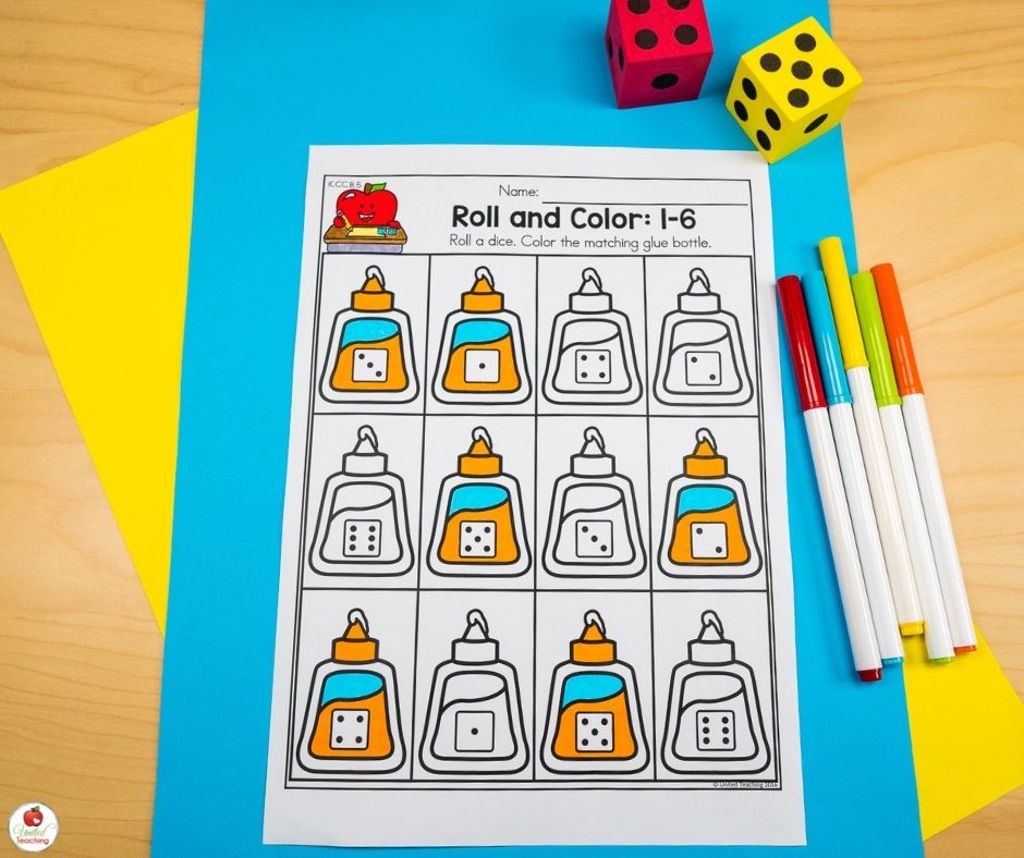Roll and Color Counting worksheet for  beginning of the school year