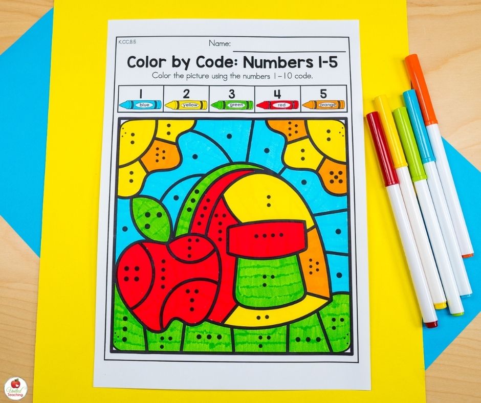 Beginning of the year Color by code counting activity for kindergarten students