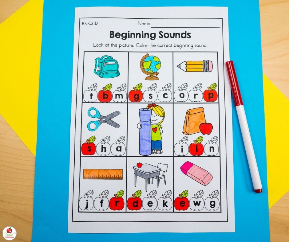 School themed beginning sounds activity