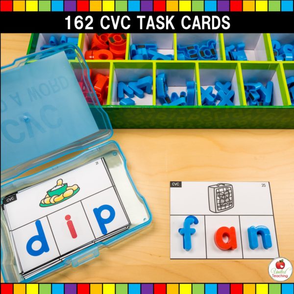 CVC Word Building Task Cards with magnetic letters