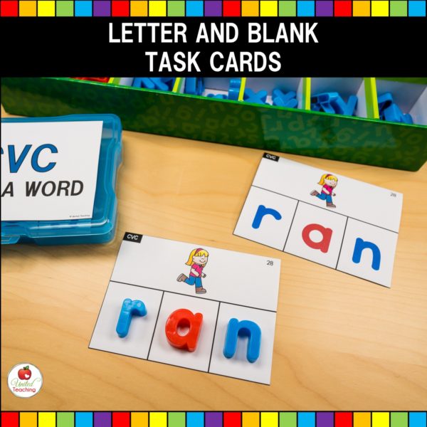 CVC Word Building blank and with printed letters Task Cards