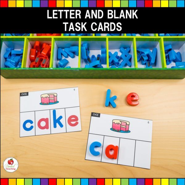 CVCE Word Building Task Cards Printed Letters and Plain Designs