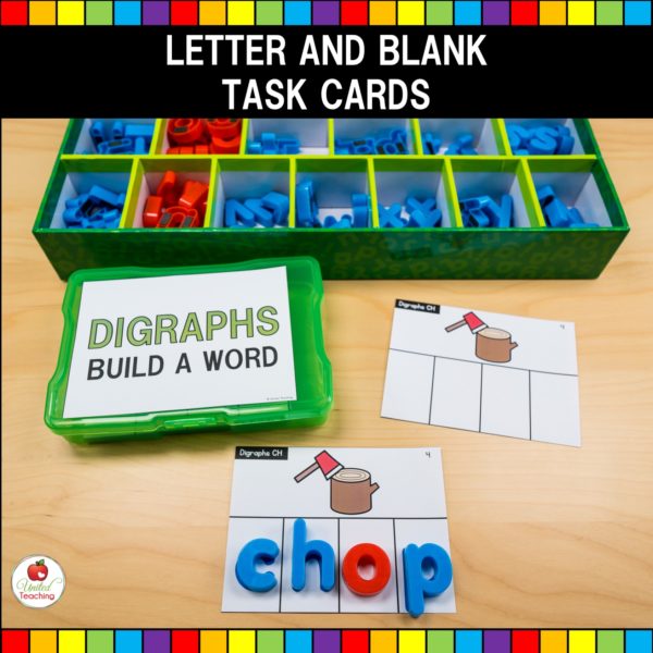 Digraphs Word Building Task Cards Printed Letters and Plain Cards