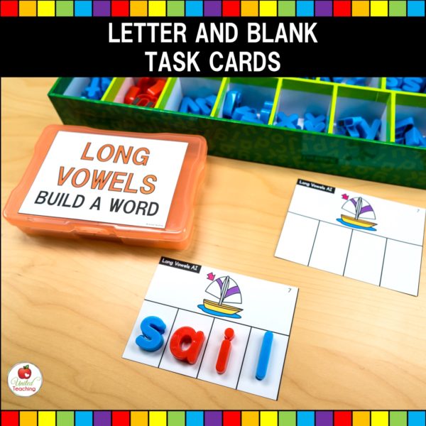 Long Vowels Word Building Task Cards Printed Letters and Blank Design