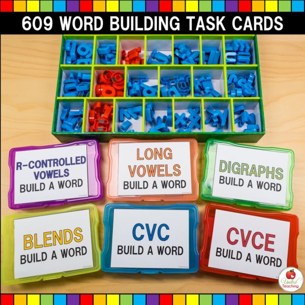 Phonics Word Building Task Cards Bundle Variety