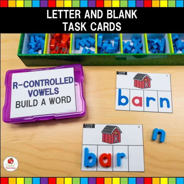 R-Controlled Vowels Word Building Task Cards Printed Letters and Plain
