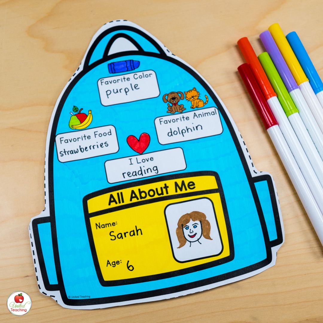 All About Me Backpack Activity for Kindergarten Students for the month of August