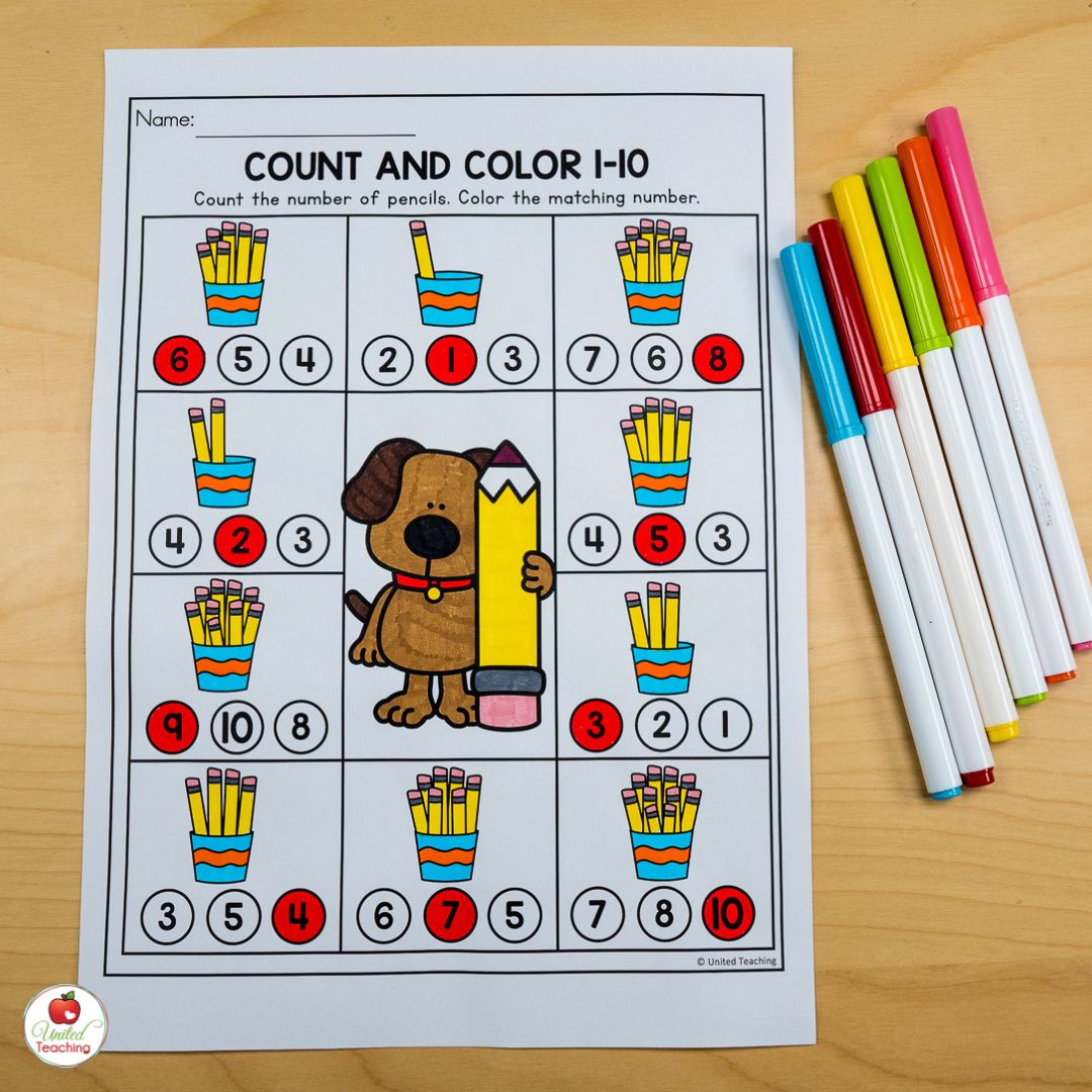 Counting school pencils worksheet