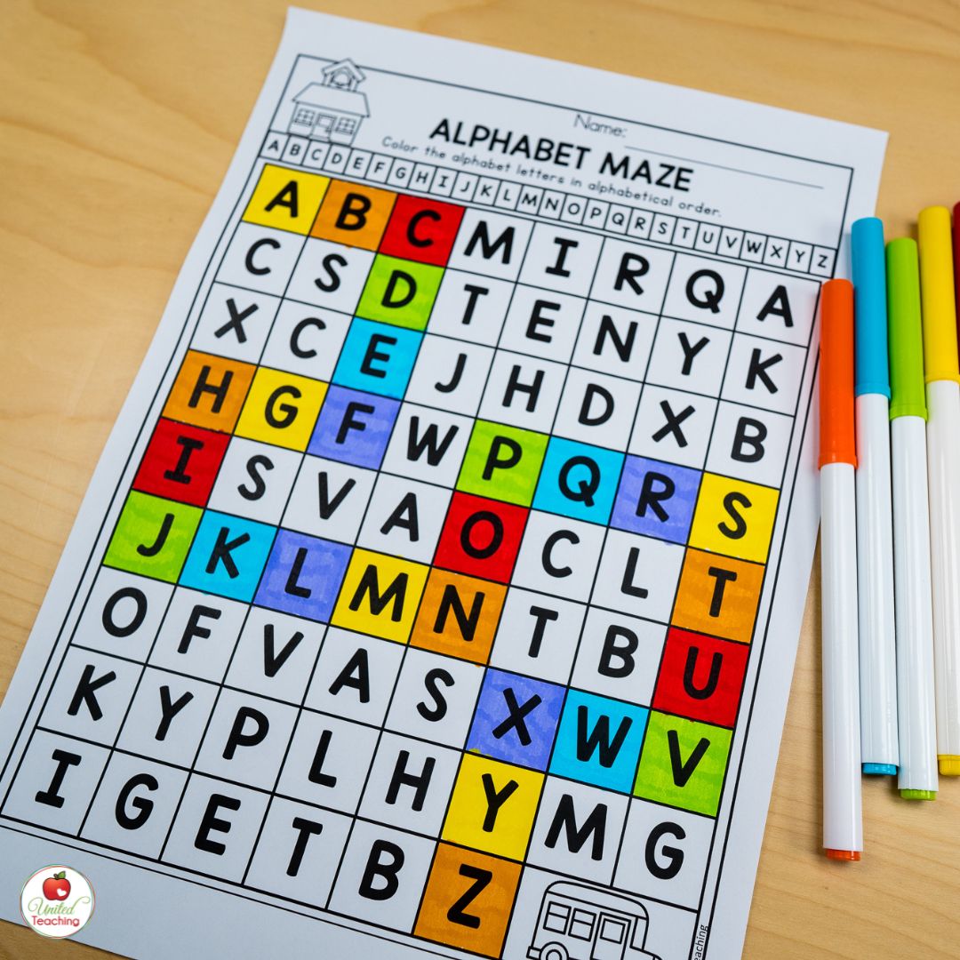 Alphabet uppercase letters maze worksheet
