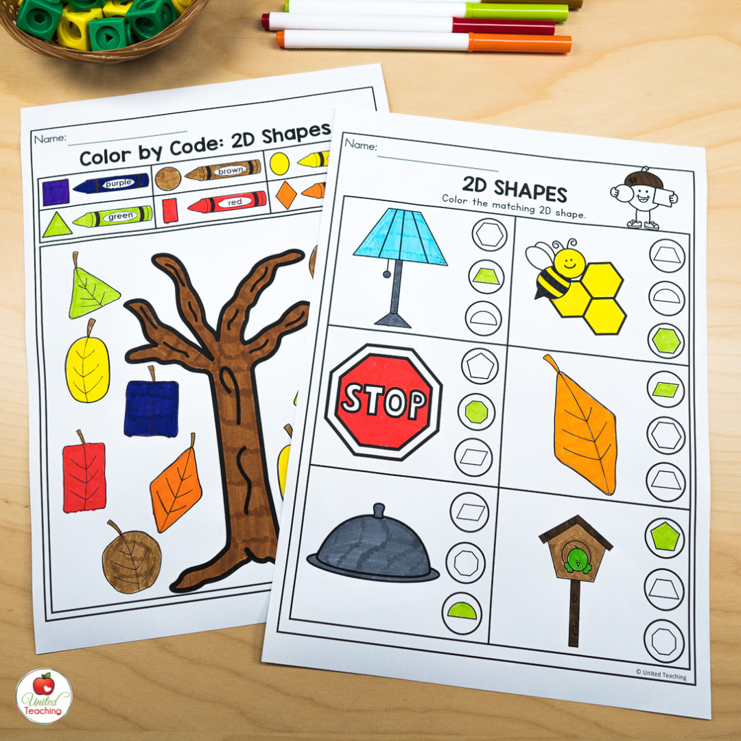 2d shapes kindergarten math worksheets for September