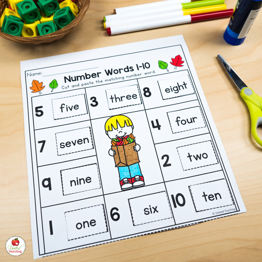 Number words 1 to 10 math activity