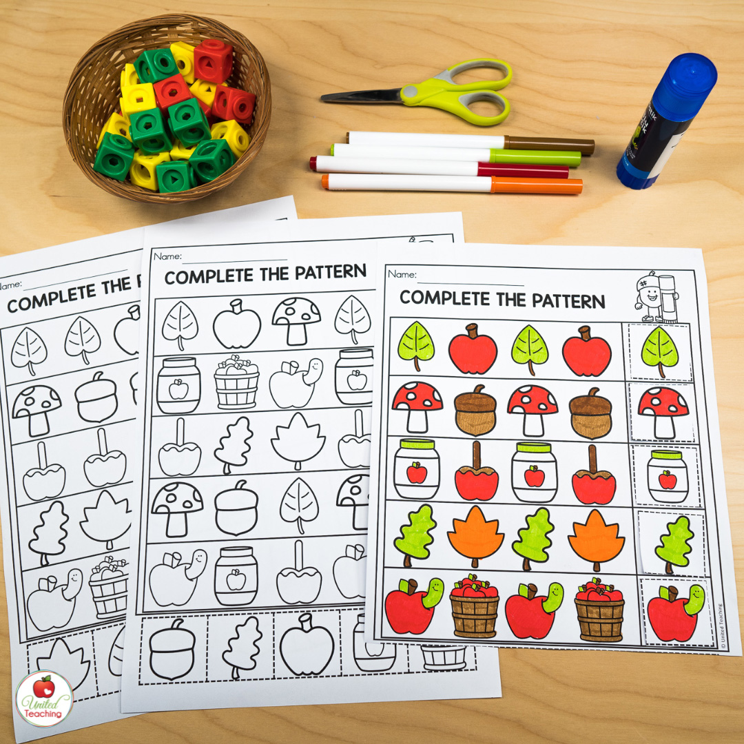 September math pattern worksheets for kindergarten