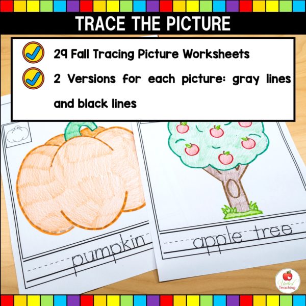 Fall Trace the Picture Worksheets