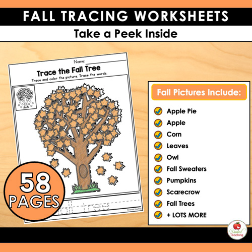 Fall Trace the Picture Worksheets - Image 2