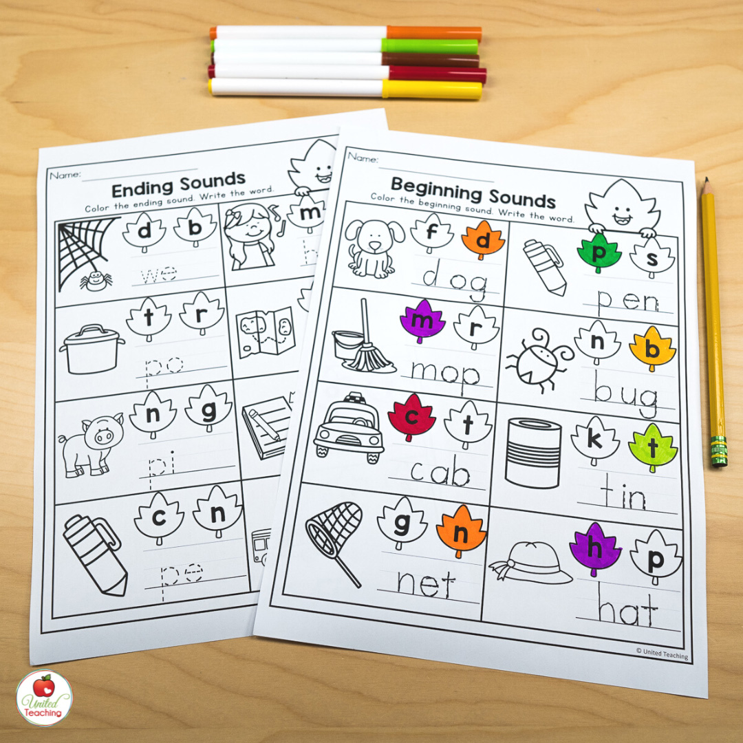 Fall themed beginning and ending sounds worksheets