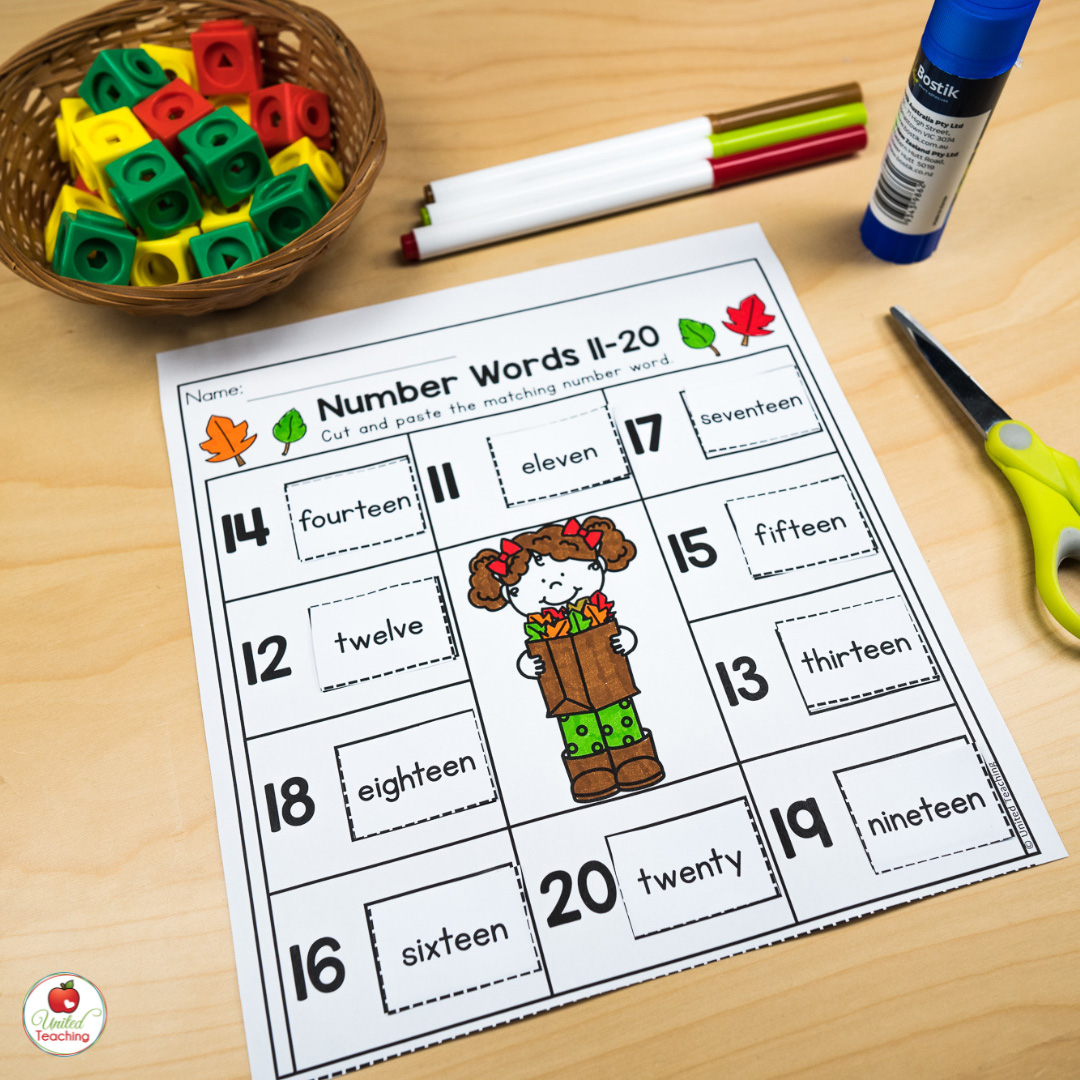 Number words 11-20 math activity