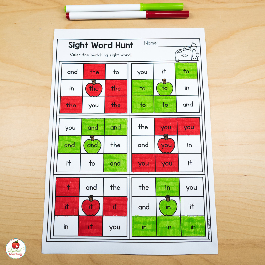 September Sight Word Hunt worksheets