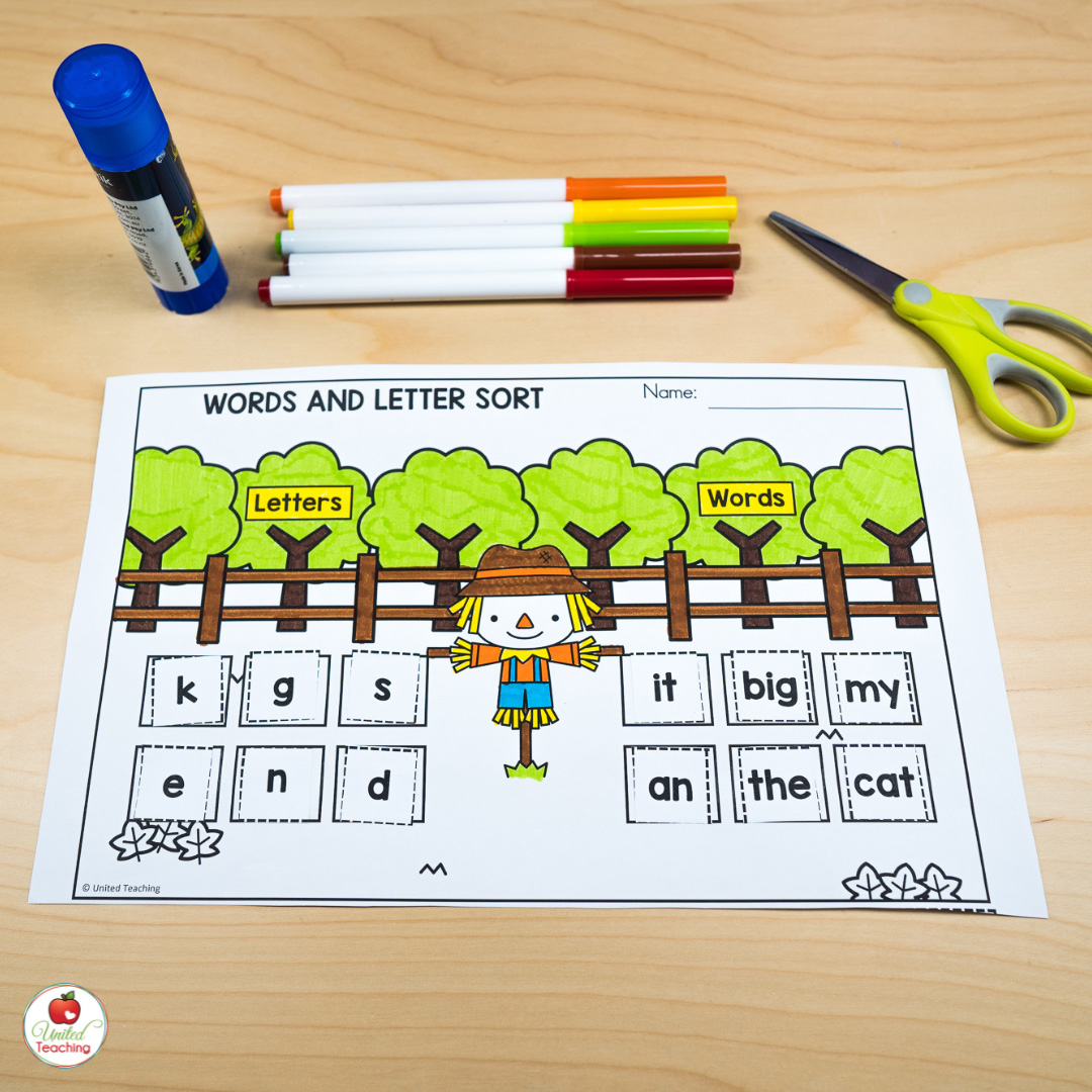 Word and Letter Sorting Fall Activity