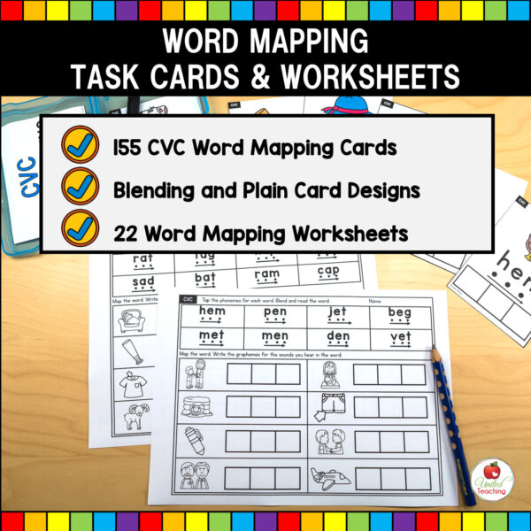 CVC Words Word Mapping Task Cards and Worksheets What's Included