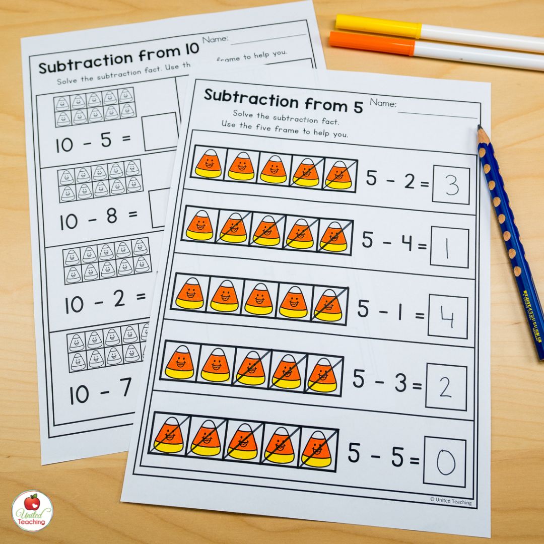 Candy Corn Subtraction Math Worksheet