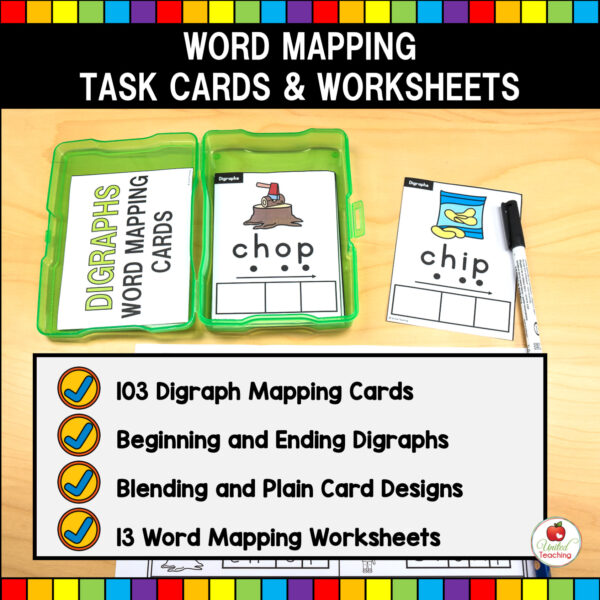 Digraphs Word Mapping Task Cards and Worksheets What's Included