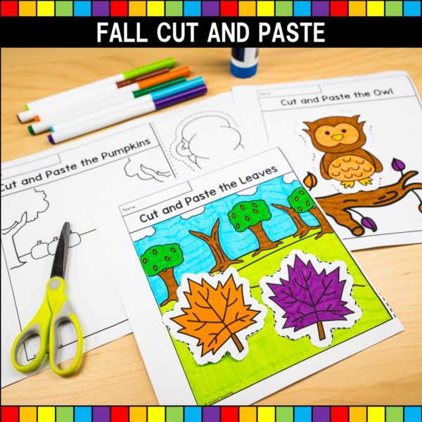 Fall Cut and Paste Worksheets in action