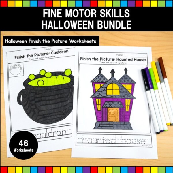 Halloween Fine Motor Skills Finish the Picture Worksheets