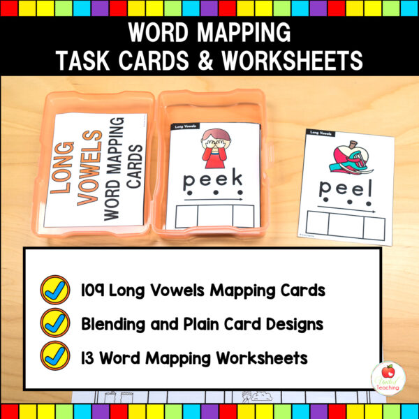 Long Vowels Word Mapping Task Cards and Worksheets What's Included
