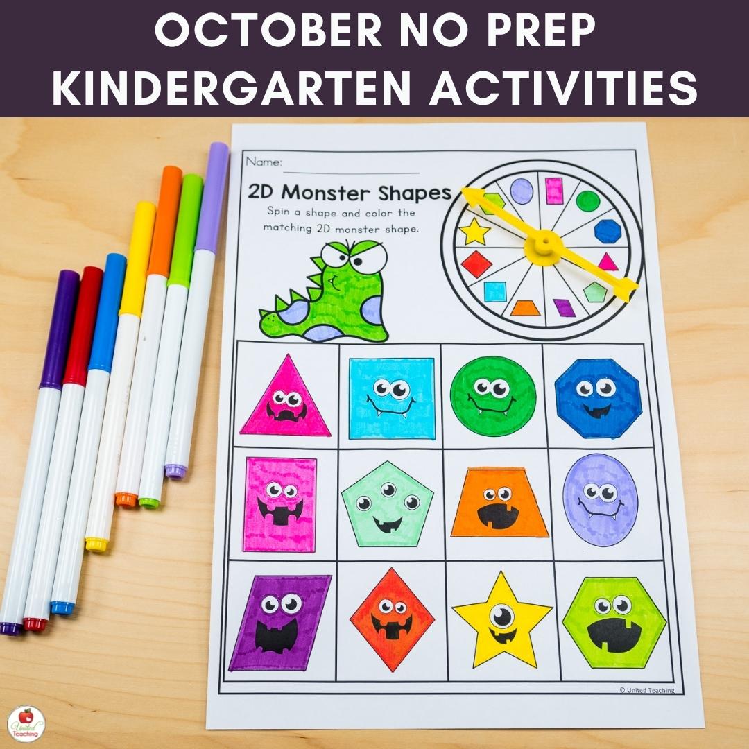 October No Prep Worksheets for Kindergarten