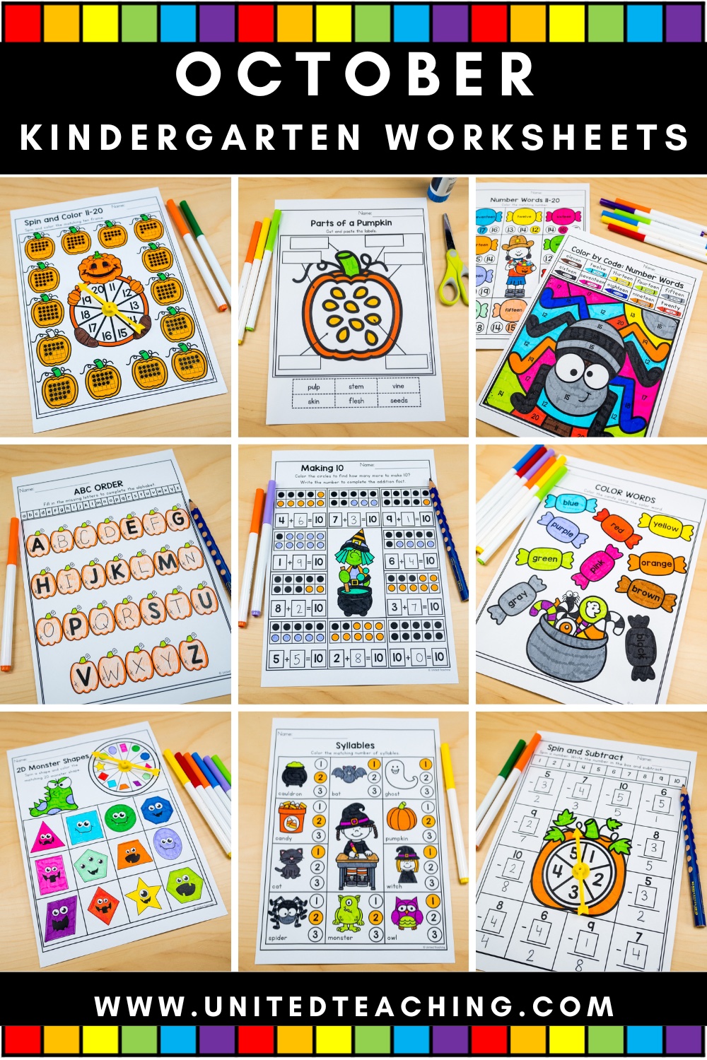October No Prep Math and Literacy Worksheets for Kindergarten Pin for Later Image
