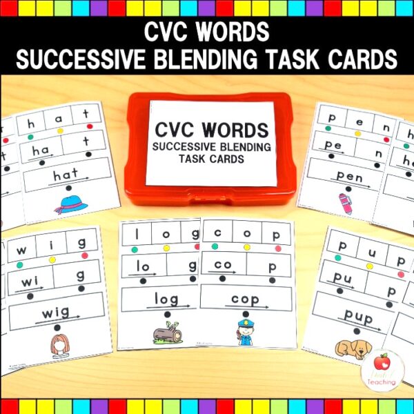 CVC Words Successive Blending Task Cards and Task Card Box