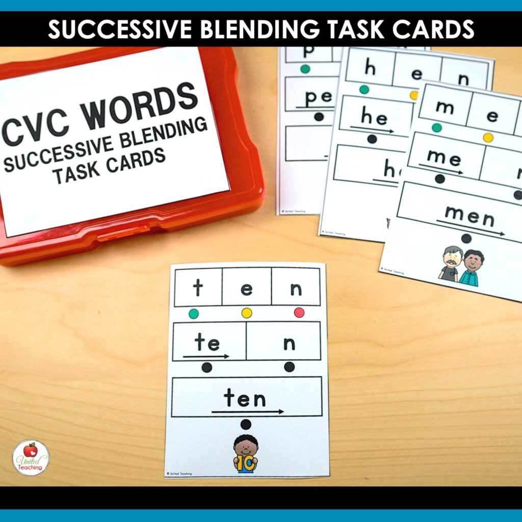 CVC Words Successive Blending Task Cards - United Teaching