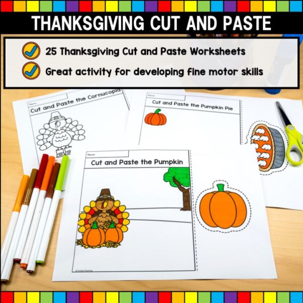 Thanksgiving Cut and Paste Worksheets What's Included List
