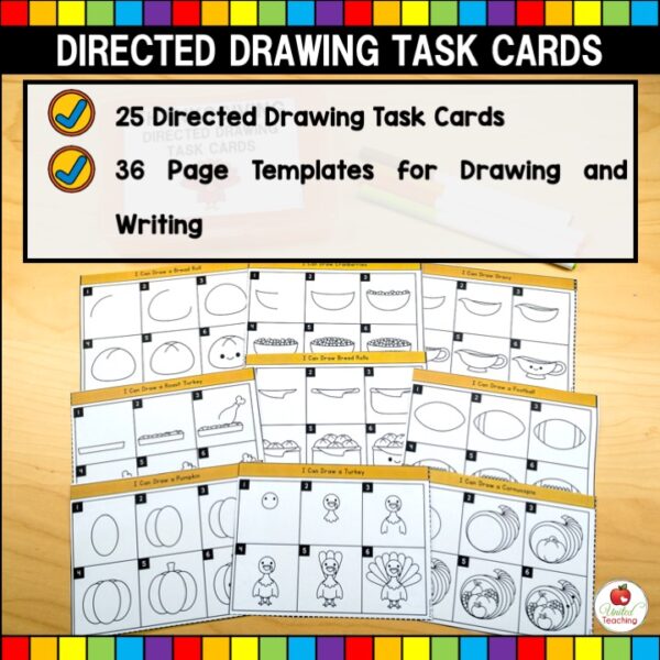 Thanksgiving Directed Drawing Task Cards What's Included List