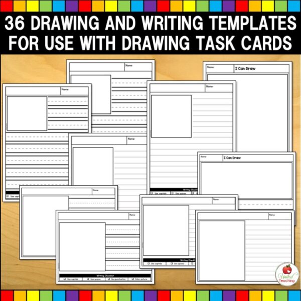 Thanksgiving Directed Drawing Task Cards with Writing Worksheet Templates