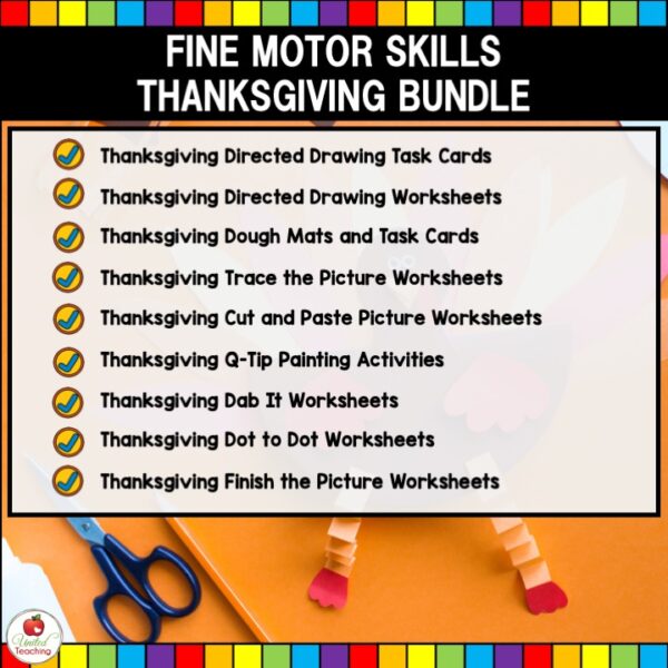 Thanksgiving Fine Motor Skills Bundle List of What's Included