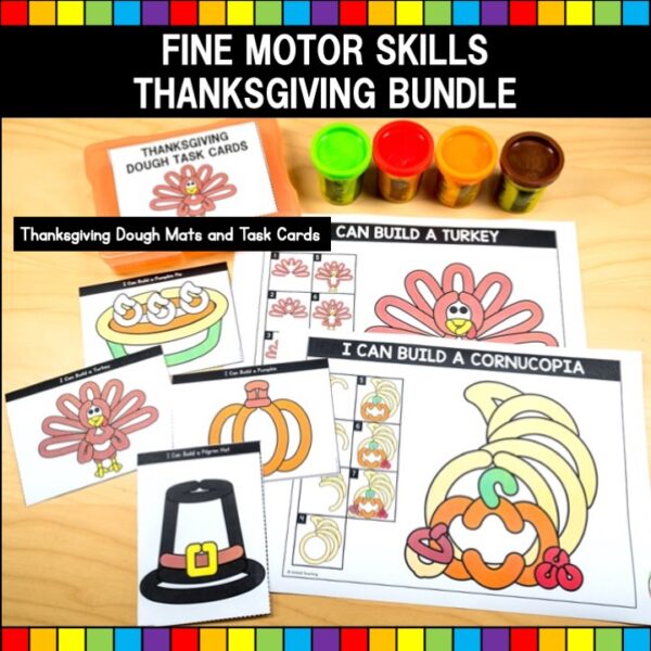 Thanksgiving Fine Motor Skills Bundle Play Dough Mats and Task Cards