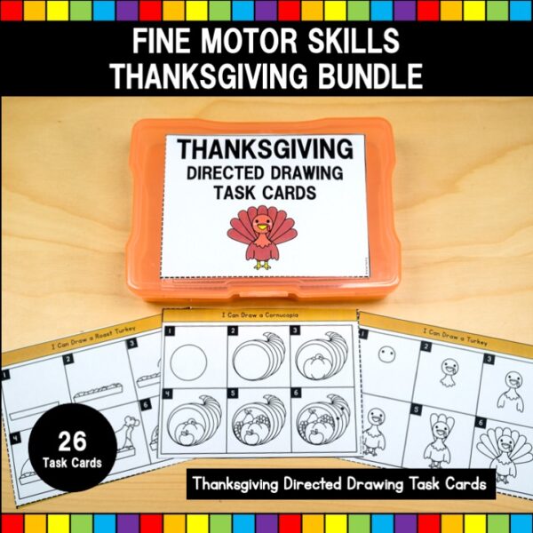Thanksgiving Fine Motor Skills Bundle Directed Drawing Task Cards