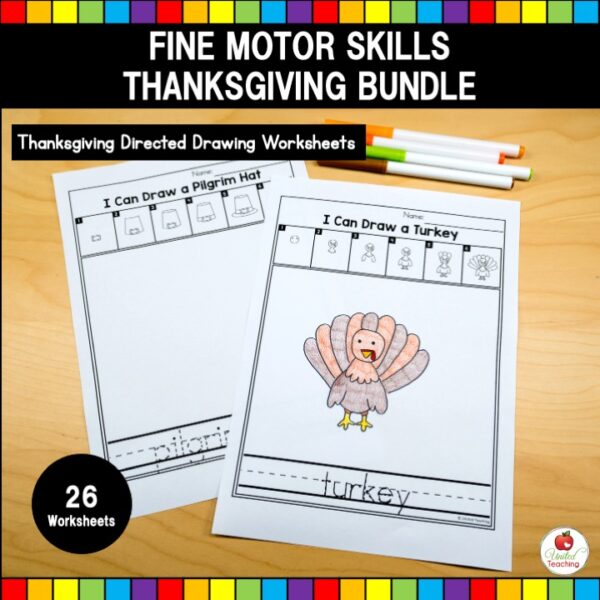 Thanksgiving Fine Motor Skills Bundle Directed Drawing Worksheets