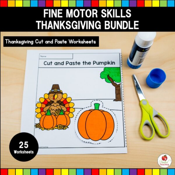 Thanksgiving Fine Motor Skills Bundle Cut and Paste Worksheets