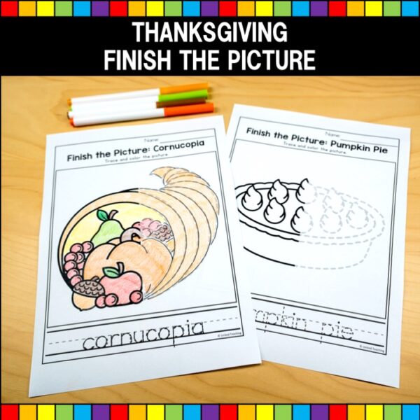 Thanksgiving Finish the Picture Worksheets in Action