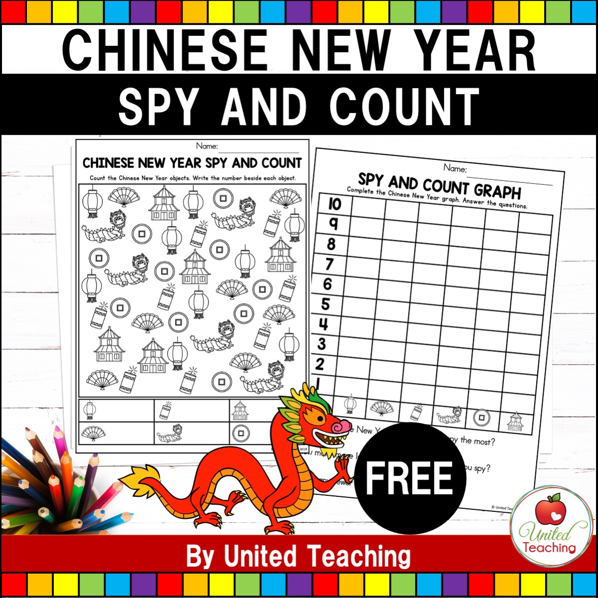 Chinese New Year Spy and Count free math activity