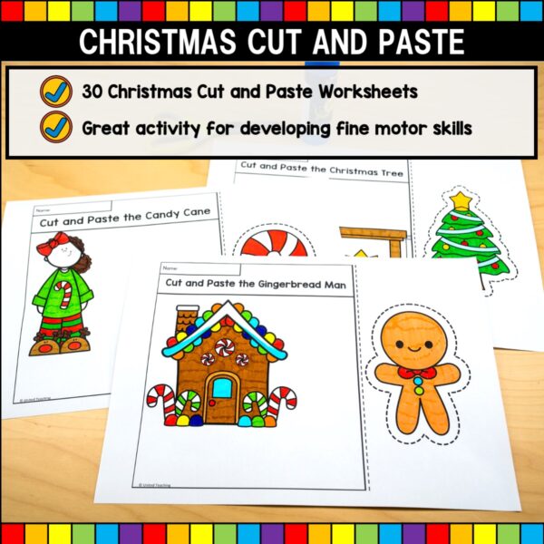 Christmas Cut and Paste Worksheets What's Included List