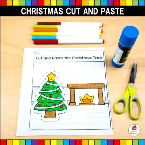 Christmas Cut and Paste Worksheets Sample Worksheet with images pasted on to worksheet