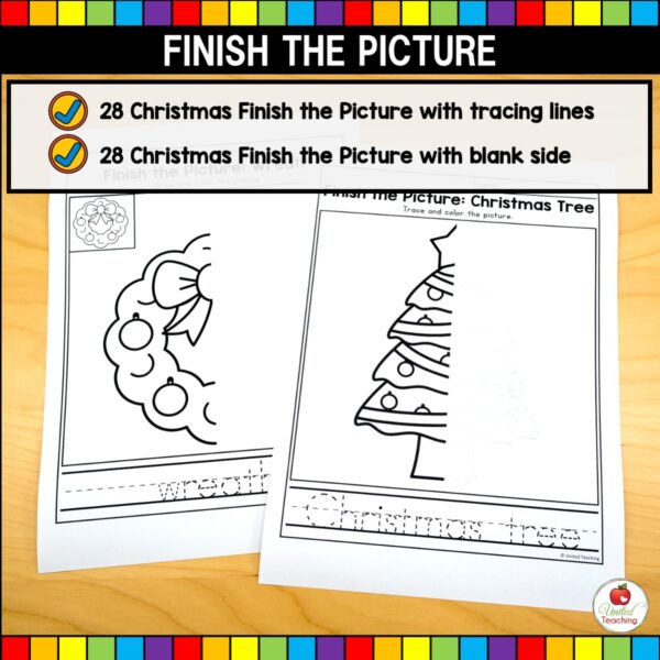 Christmas Finish the Picture Worksheets What's Included List
