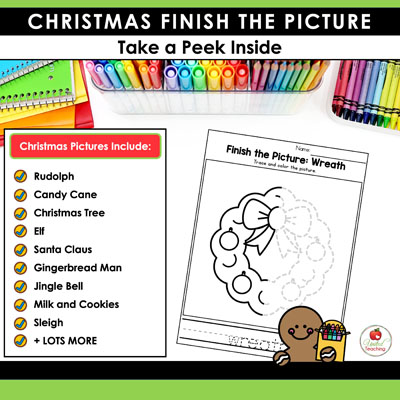 Christmas Finish the Picture Drawing Worksheets - Image 2