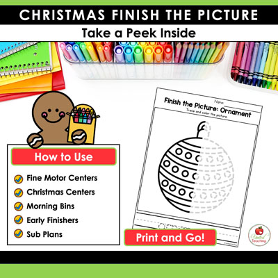 How to use Christmas Finish the Picture Drawing Worksheets