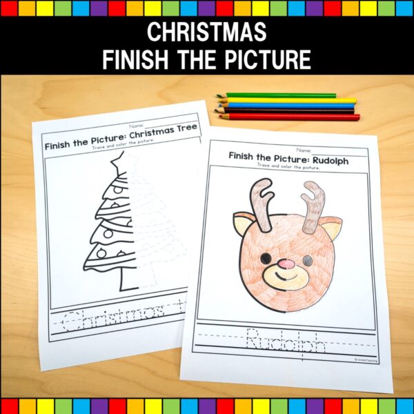 Christmas Finish the Picture Worksheets Tracing Lines Design