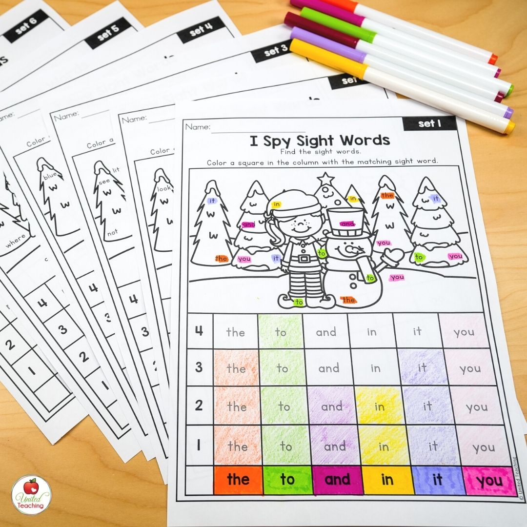 Christmas sight word worksheets for kindergarten